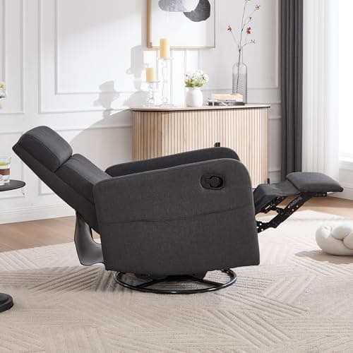 Ketaiyou Swivel Rocking Recliner Chair for Adults, Rocker Nursery Glider Chair for Living Room Bedroom, Upholstered Fabric Reclining Single Sofa Chair(Grey) 5