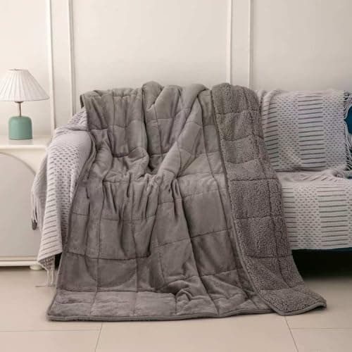 MENHIRY Sherpa 7lb Weighted Blanket for Adult, Both Sides Reversible Velvet Soft Plush Weighted Heavy Blanket for All Season Grey 40in*60in