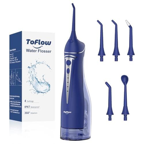 Water Dental Flosser Pick for Teeth: Cordless Rechargeable Oral Irrigator - 4 Modes IPX7 Waterproof 300ML Removable Tank Electric Dental Flossing Machine for Braces, Travel & Home Use (Dark Blue)