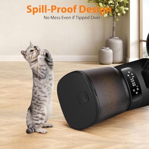 Automatic Cat Feeders for Two Cats, 5L/20 Cups Double Automatic Cat Food Dispenser with 2 Stainless Bowls, Timer Setting 20 Portions 6 Meals Per Day, 10s Meal Call, Pet Feeder for Dog (Black, 5L) 6