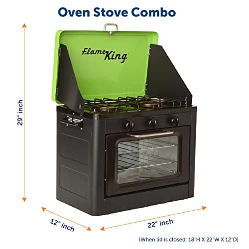 Flame King YSNHT-300 Portable Outdoor Propane Oven Stove Combo for Camping, RV, Tailgating, Trailer, Green/Black 8