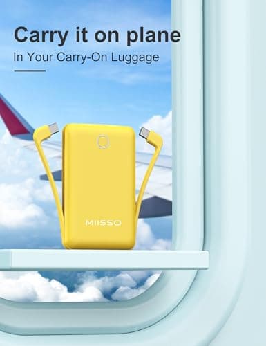 miisso 10000mAh Compatible with iPhone 15/16/17 and Android, Slim Portable Charger with Built in Cable, Power Bank Travel Charger External Battery Pack for Phone, 3 Output USB Type C Cord, Yellow 7