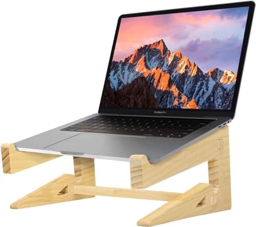 LYG Wooden Laptop Stand,Vertical Laptop Stand for Desk,Wood Notebook Holder Mount Stand Compatible with MacBook Air Mac Pro, Chromebook, HP, DELL, Acer, Toshiba, Surface, Lenovo etc