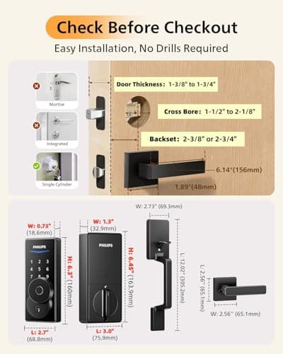 Philips WiFi Smart Lock with Front Door Handle Set, Built-in WiFi, APP Remote & Voice Control, Fingerprint Keyless Entry Door Lock, Keypad Deadbolt Smart Locks for Front Door, Auto-Lock, Matte Black 9