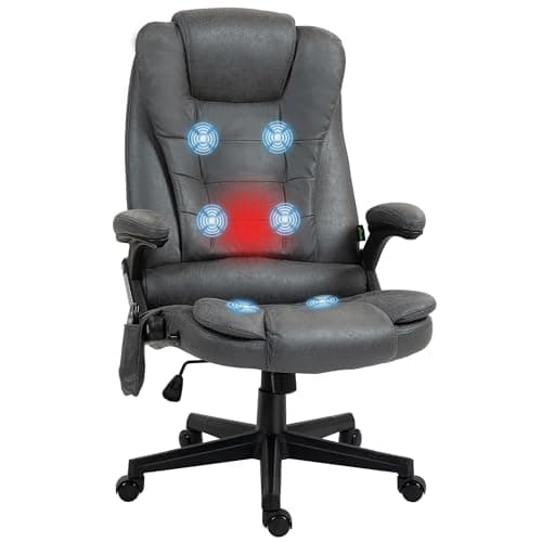 HOMCOM 6 Point Vibrating Massage Office Chair with Heat, Microfiber High Back Executive Office Chair with Reclining Backrest, Padded Armrests and Remote, Dark Gray