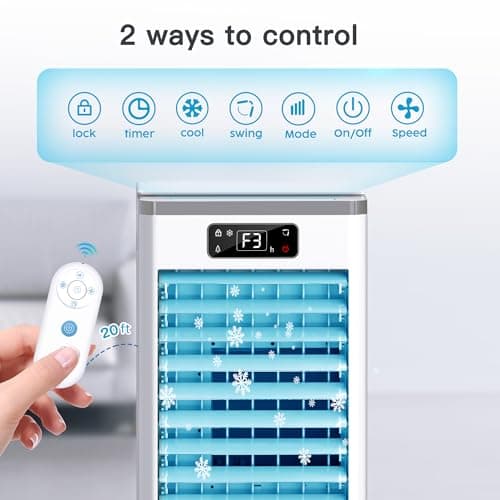 WICOLO Windowless Portable Air Conditioners Fan, Evaporative Air Cooler w/3 Modes & 3 Speeds, 12H Timer for Smart Auto-off, 2-Gal Tank for 20H Cooling,16FT Remote,No Hose Needed,46db Swamp Cooler 5