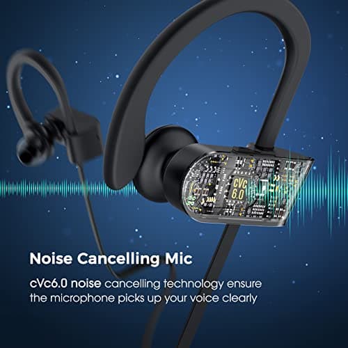 Lakukom Bluetooth Headphones, Deep Bass Wireless Running Headphones w/16 Hrs Playtime, Bluetooth Earbuds in-Ear w/Earhooks, IPX7 Waterproof Sports Earphones with Microphone for Calls 6