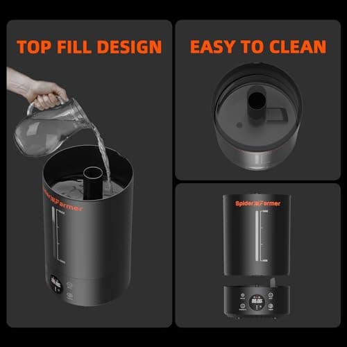 Spider Farmer 3-in-1 6L Humidifier Indoor with Timer & Hose Cool Mist Ultrasonic Humidifiers Large Room with Temperature & Humidity Probe for Plant Mushroom Greenhouse Bedroom Grow Tent Top Fill Black 7