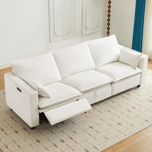 GUEAPY Power Reclining Sofa Cloud Couches for Living Room-Cloud Couch Sectional with Drawer,3 Seater Reclining Couches, Chenille Deep Reclining Sofa with Pillows, USB&Type-C Ports for Livingroom