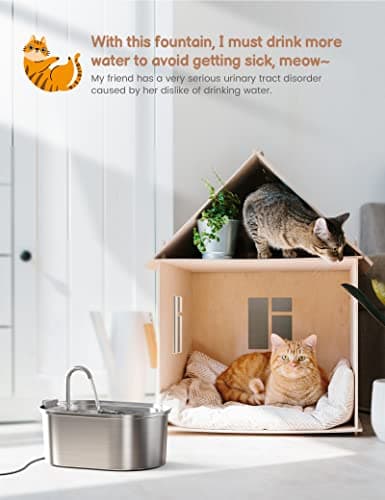 Cat Water Fountain Stainless Steel: 108oz/3,2L Pet Water Fountain - Water Fountain for Cats Inside with Quiet Pump - Dishwasher Safe Cat Fountains - Suitable for a Variety of Pets - SOOFPET 4