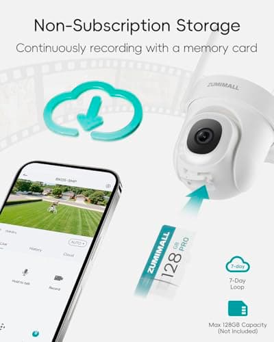 ZUMIMALL 2.4G/5G WiFi Security Cameras Outdoor, 2K Wired Camera for Home Security for 24/7 Continuous Recording, 360° PTZ Auto Tracking, Full Color Night Vision, 2-Way Audio, Works with Alexa 8