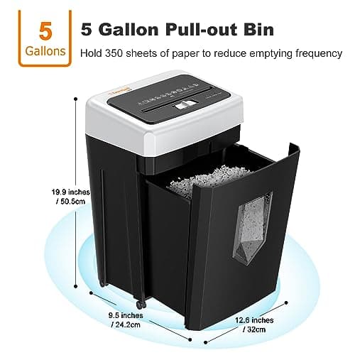 Bonsaii 15-Sheet Office Paper Shredder, 40 Mins Heavy Duty Shredder for Home Office, Crosscut Shreder with Anti-Jam System & P-4 High Security Supports CD/Credit Cards/Staple,5 Gal Pullout Bin C169-B 8