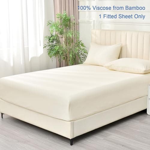 PHF 100% Rayon Derived from Bamboo Fitted Sheet Twin Size, 16" Deep Pocket,2.5cm Wider Strong Elastic Easy Fit, Breathable Silky Soft Skin-Friendly for Hot Sleeper,39"x 75", Natural,No Pillowcase 6