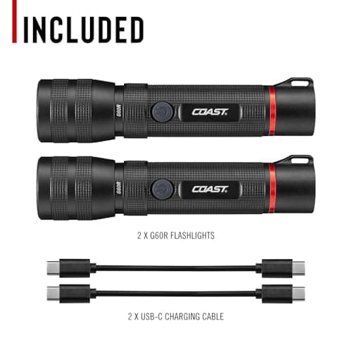 Coast G60R 1000 Lumen Waterproof Rechargeable LED Flashlight, 2-Pack 10