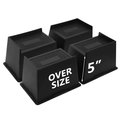 HANIHUA 4 Pack Bed Risers 5 inch Heavy Duty, Oversized Furniture Risers, Extra Wide Bed Lifts Risers for Couch, Table, Sofa, Dorm Twin XL, Desk, Bed Frame Risers Supports Up to 6,500 Lbs