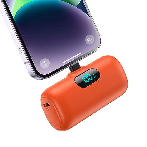 Small Portable Charger for iPhone, Upgraded 5000mAh PD Fast Charging Power Bank, Mini Plug-in Battery Pack Backup Charger Compatible with iPhone 14/14 Pro Max/13/13 Pro/12 Pro/11/XS/XR/X/8/7/6-Orange