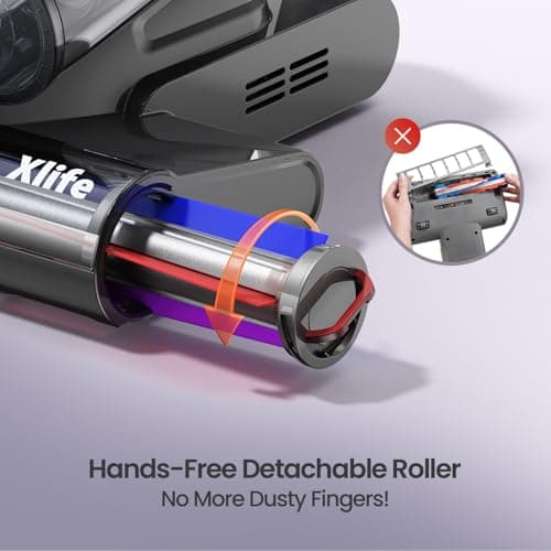 Xlife Mattress Vacuum Cleaner, Bed Vacuum with 2 Roller Brushes for Pet Hair, 253.7nm UV-C Light, 140F° Heating, 550W 16KPA Suction, HEPA Filter Couch Vauum for Bed, Sofa, Pillow, Baby Crib (Corded 7