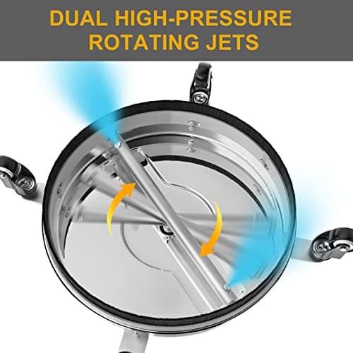 EVEAGE 16.5'' Pressure Washer Surface Cleaner, Power Washer Surface Cleaner with 2 Extension Wand, Stainless Steel Housing Power Washer Accessories with 2 Replacement Nozzles, 4000 PSI,EP001 4