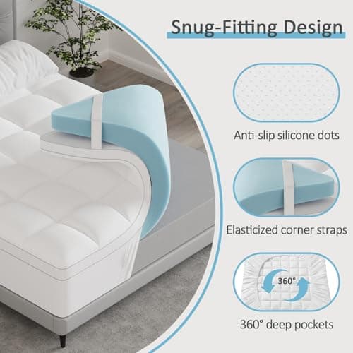 King Size Dual Layer 4 Inch Memory Foam Mattress Topper, 2 Inch Gel Memory Foam, 2 Inch Cooling Pillow Top Mattress Topper Cover, Soft Fluffy & Pressure Relief & Medium Support 5