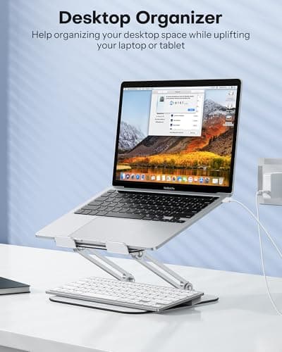 OMOTON Laptop Stand for Desk, Ergonomic Metal Adjustable Laptop Stand, Laptop Holder Riser with Cooling Function, Computer Stand Compatible with MacBook and All Laptops (10-17.2 inch), Silver 6