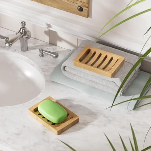 AmazerBath Soap Holder Soap Dish, Bamboo Soap Dish, 2 Pack Wood Bar Soap Holder for Shower, Trays Self Draining, Soap Saver for Shower, Bathroom, Kitchen(Natural Color) 6