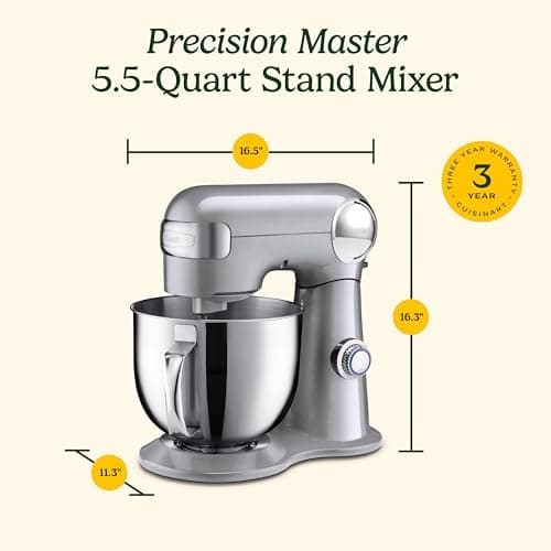 Cuisinart Stand Mixer, 12 Speeds, 5.5-Quart Mixing Bowl, Chef's Whisk, Flat Mixing Paddle, Dough Hook, and Splash Guard with Pour Spout, Silver Lining, SM-50BCNAS, Silver Lining 6