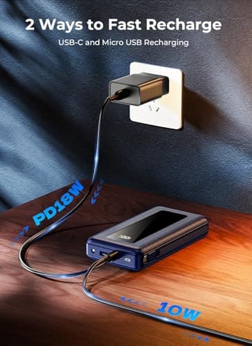 JKELAR Portable Charger Power Bank 50000mAh, PD 22.5W Fast Charging Battery Pack with Built-in Cables & Flashlight, Large Capacity Travel Camping Essential Portable Phone Charger, Dark Blue 8