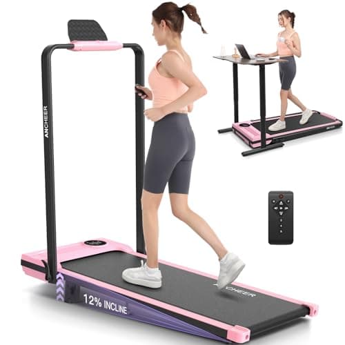 ANCHEER Treadmill with Handles, 3.0 HP Foldable Walking pad with 12% Incline, 320 lbs Capacity-Portable Under Desk Folding Treadmills for Home Small with Widened Belt/Remote Control