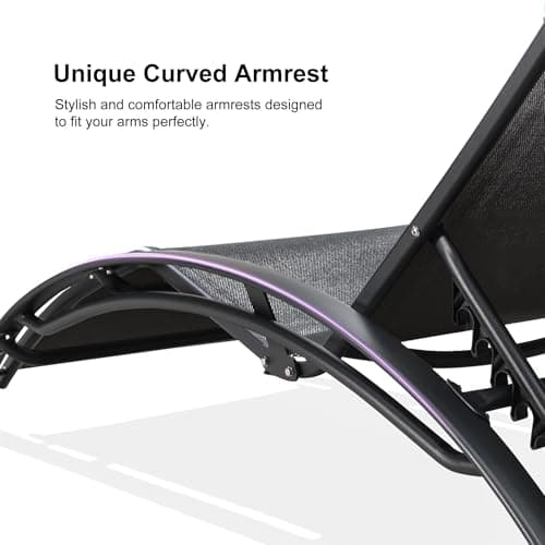 PURPLE LEAF Patio Chaise Lounge Set of 3 Outdoor Lounge Chair Beach Pool Sunbathing Lawn Lounger Recliner Chiar Outside Tanning Chairs with Arm for All Weather, Side Table Included, Black 10