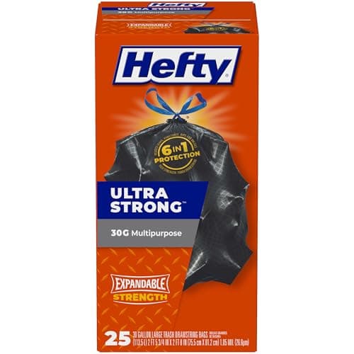 Hefty Ultra Strong Multipurpose Large Trash Bags, Black, Unscented, 30 Gallon, 25 Count