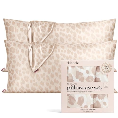 Kitsch Satin Pillowcase with Zipper for Hair & Skin - Softer Than Silk Pillow Cases, Smooth Cooling Satin Pillow Case, Wrinkle-Free, Machine Washable, King Size Satin Pillow Case 19x36, Leopard, 2pc