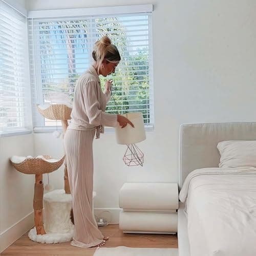 homary Smart Nightstand Modern White Leather Nightstands with Wireless Charger Bedside Table with 2 Drawers for Bedrooms Living Rooms Offices 8