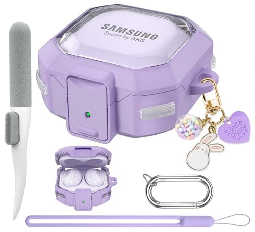 Maxjoy Galaxy Buds Pro 2 Case - Compatible with Samsung Galaxy Buds 2 Pro, Live, 2, FE; Transparent Protective Case with Keychain (Anti-Drop Lock) - Purple