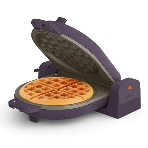bella Flip-n-Store Waffle Maker, EverGood™ Ceramic Nonstick Coating, Fits-anywhere™ Kitchenware, Power Indicator Light & Touch Handle, 7” Wide & 1" Deep Plates, 1000 Watt, Plum