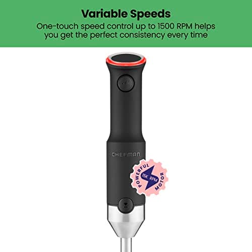 Chefman Cordless Power Portable Immersion Blender, Ice Crushing Power with One-Touch Speed Control, USB Charging, Quickly Mixes Smoothies, Purees Soups, Dips, Sauces, Storage Case, Stainless Steel 8