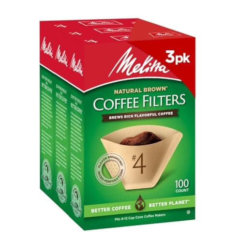 Melitta #4 Cone Coffee Filters, Natural Brown, 100 Count (Pack Of 3), 300 Total Filters - Fits all 8-12 Cup Cone Coffee Makers and Pour-Overs, Compostable, Tear-Resistant