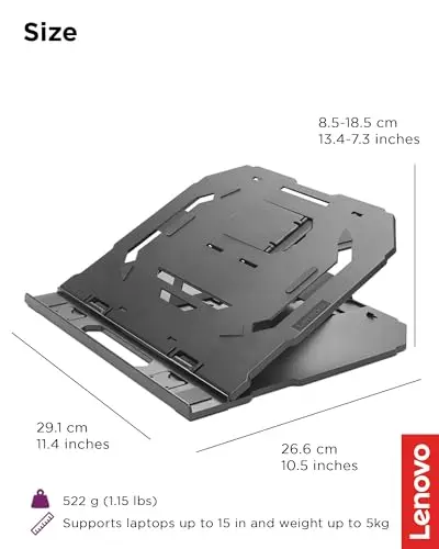 Lenovo 2-in-1 Laptop Stand - Adjustable, Portable, Foldable, Ergonomic, Non-Slip, Compatible with Laptops up to 15" and Cell Phones, Ideal for Travel 8