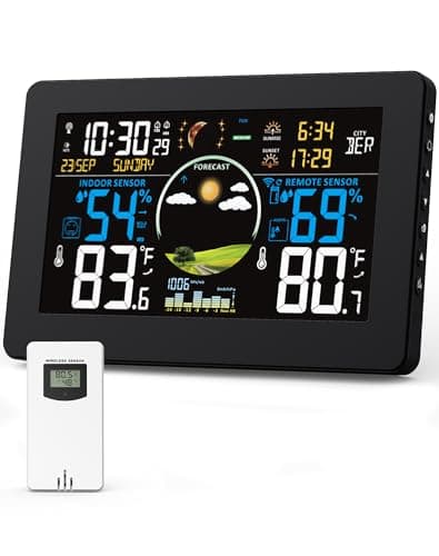Zivron Weather Station Wireless Indoor Outdoor, Home Weather Station with Weather Forecast, Temperature, Humidity, Atomic Clock