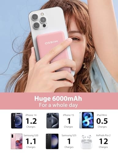 miisso 6000mah Ultra Slim Built in Cables Power Bank, Card Size Built in USB C Cords Battery Pack Portable Charger for Phones, 3 Output External Battery Pack Compatible with iPhone, Pink 3