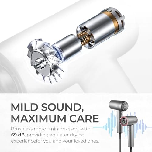 TYMO Ionic Hair Dryer for Women, Professional Blow Dryer with 110000 RPM Brushless Motor for Fast Drying, Travel Lightweight AIRHYPE Lite Hairdryer, Low Noise, 4 Temps & 3 Speeds for Man, Silver 7