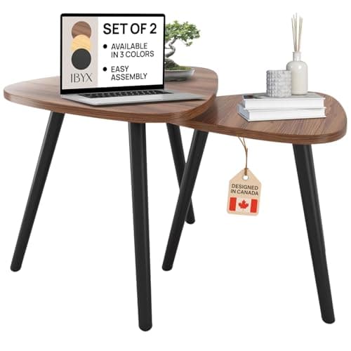Ibyx Triangle Nesting Coffee Table - Set of 2 End Tables with Non-Slip Pad - Stylish & Modern Side Tables for Living Room, Bedroom or Balcony (Natural, Acacia)