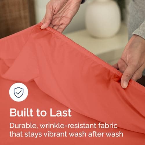 Queen Fitted Bed Sheet - Bottom Single Fitted Sheet Only - Ultra-Soft Hotel Luxury Bedding w/ 8-16 Inch Deep Pockets - Breathable, Cooling & Wrinkle Free - Easy-Care, Fade & Shrink Resistant - Coral 6