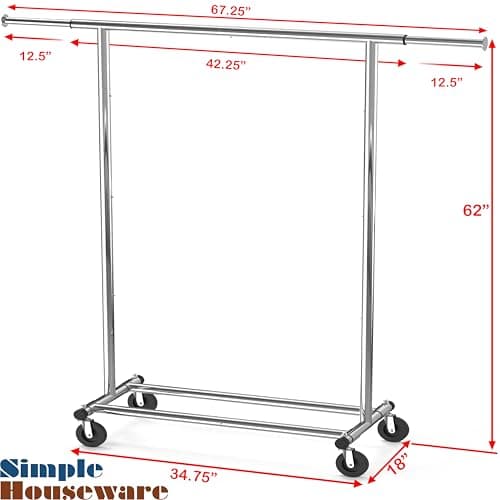 Simple Houseware Heavy Duty Clothing Garment Rack, Holds Up to 150 lbs, 42 to 67 Inches Extendable Rod, Chrome 7