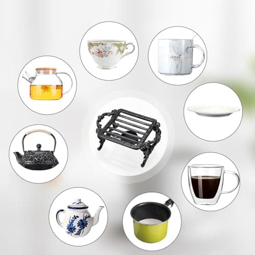 Sumnacon Tea Warmer Cast Iron Tea Pot Warmer with Tealight Candle Holder Sturdy Functional Teapot Warmer Stand for Office Party or Desk RetroTea Pot Heater for Heating Milk,Tea,Coffee,Food 6