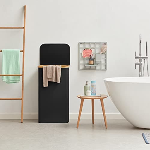 Lifewit 100L Laundry Basket with Lid, Clothes Hampers for Laundry with Bamboo Handles and 1 Removable Bag, Large Foldable Laundry Hamper for Bedroom, Bathroom, Dorm, Laundry Room, Black 8