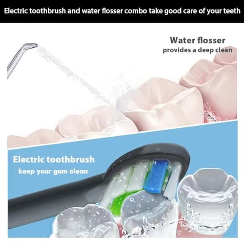2-1 Oral Clean Kit- Water Dental flosser & Electric Toothbrush Combo- Brushing & Flossing- for Teeth Cleaning and Gum Health (Black) 5