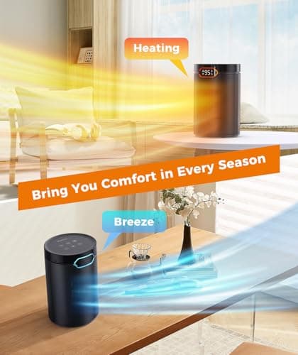 BREEZOME Space Heater, Portable Electric Heaters for Indoor Use with Thermostat & 24H Timer, 1500W PTC Ceramic Quiet Fast Heating Desk Heater, Safety Room Heaters for Home Bedroom Office 9