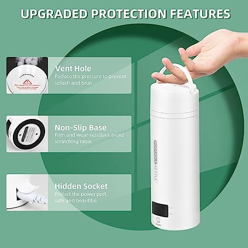 Travel Electric Kettle Portable Small Mini Tea Coffee Kettle Water Boiler, Water Heater with 4 Temperature Control,304 Stainless Steel with Auto Shut-Off & Boil Dry Protection, BPA-Free (White) 6