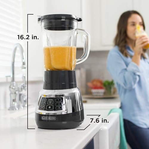 Black+Decker Quiet Blender with 6-Cup Cyclone Glass Jar, 3 Speeds + 3 Functions & Serrated Blade Technology for Faster Blending, Pulse Button and 24-oz Personal Jar, 900W 8