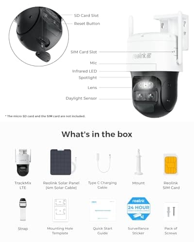 REOLINK Dual Lens Cellular Security Camera, 4G LTE Auto Tracking No WiFi Solar Powered Outdoor Camera, 6X Hybrid Zoom, 4K Color Night Vision, Motion Alert, Playback, TrackMix LTE + Solar Panel 9